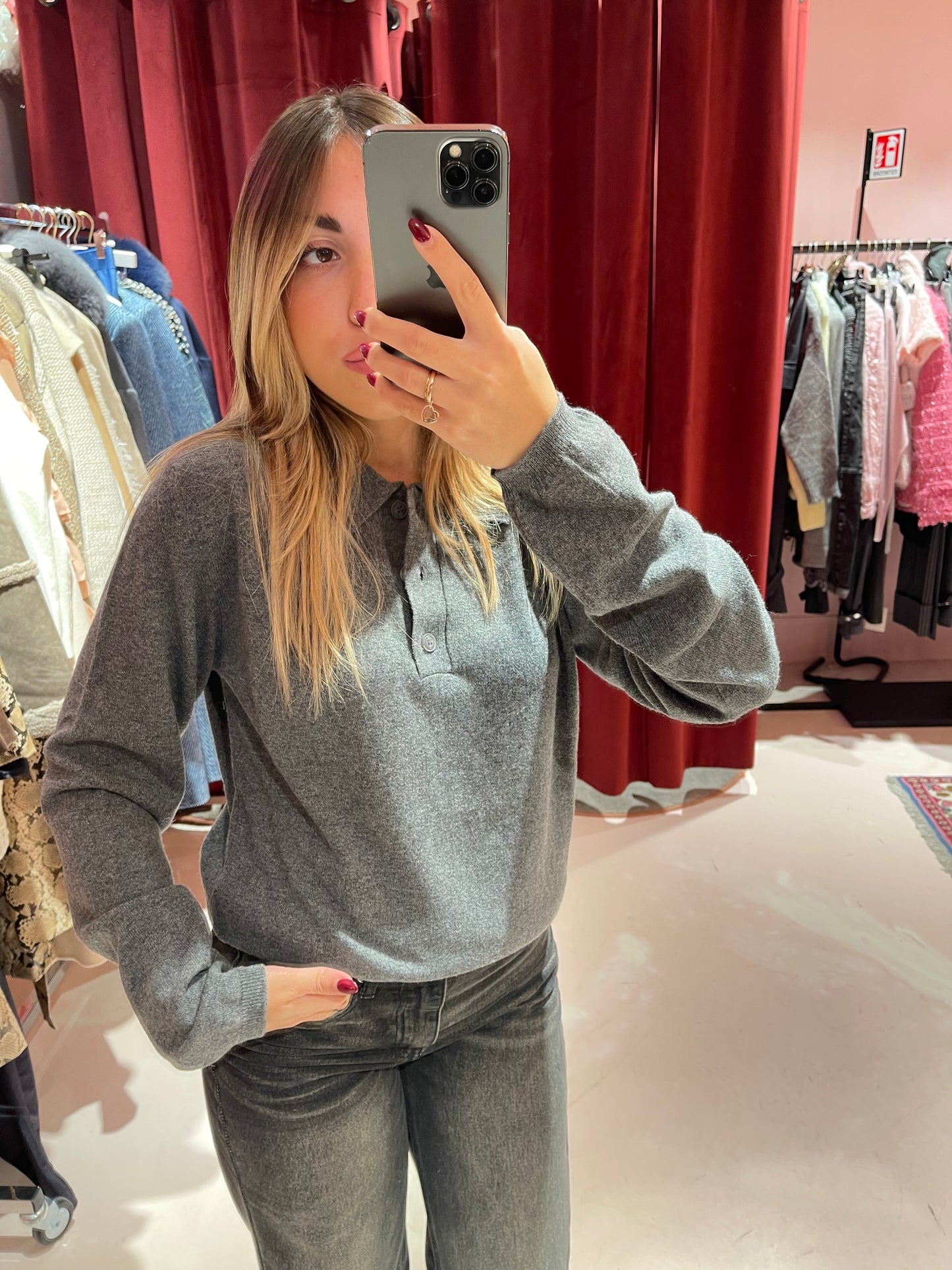 Polo in maglia misto cashmere grigio Hinnominate