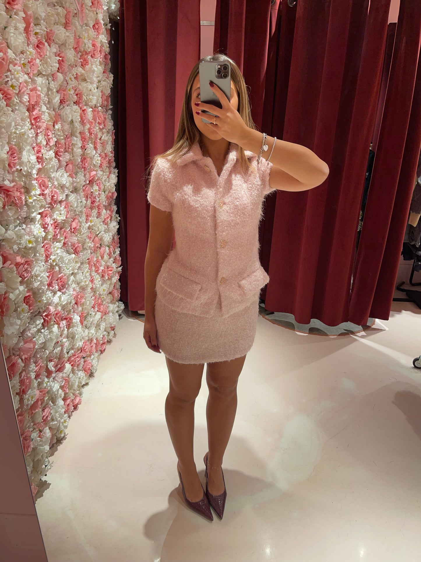 Giacca boucle manica corta rosa baby gl