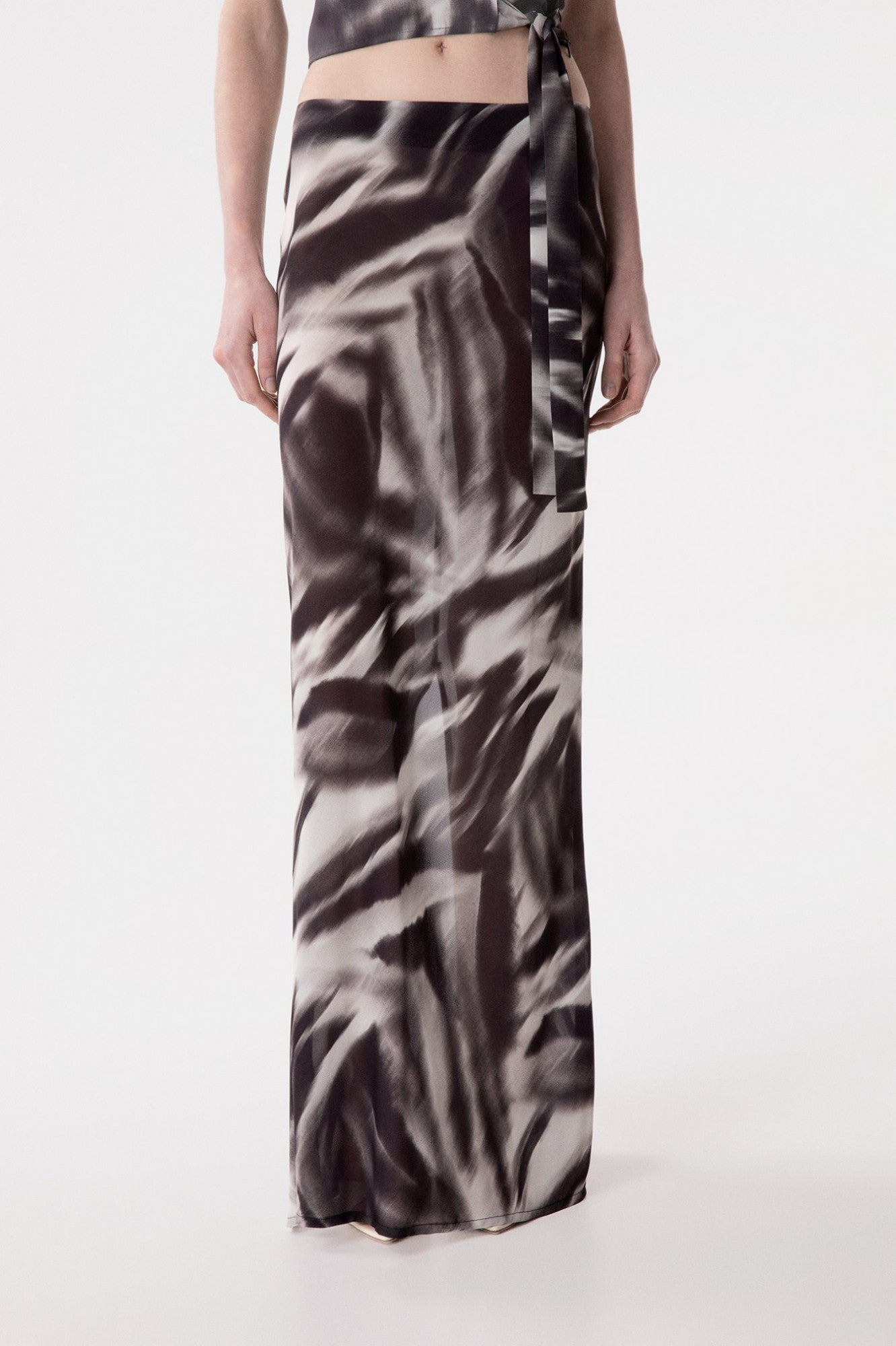 Gisel - Gonna Lunga In Georgette Con Spacco Dietro • Zebrato Nero Mar de Margaritas