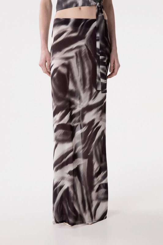 Gisel - Gonna Lunga In Georgette Con Spacco Dietro • Zebrato Nero Mar de Margaritas