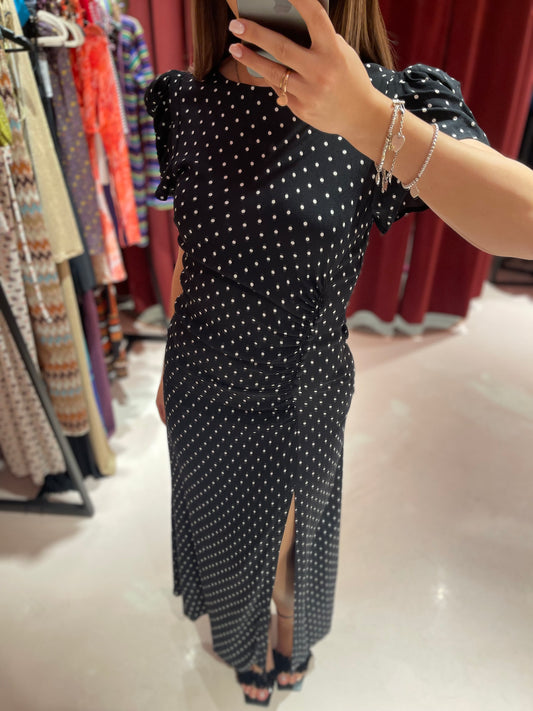 Kristel - Abito Midi Con Drappeggio E Bottoncini In Crepe Con Spacco Laterale • Petitpois Nero Mar de Margaritas