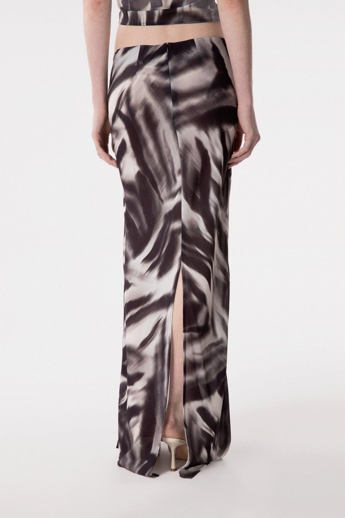 Gisel - Gonna Lunga In Georgette Con Spacco Dietro • Zebrato Nero Mar de Margaritas