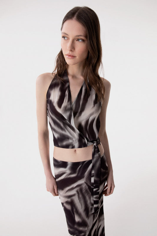 Debbie - Top In Georgette Incrociato Davanti • Zebrato Nero Mar de Margaritas