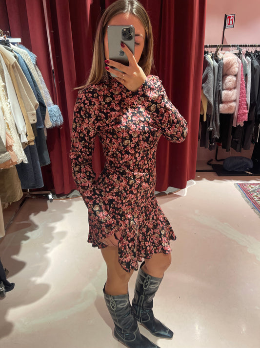 Astrid - Abito Corto Collo Dolcevita • Romance Nero Mar de Margaritas