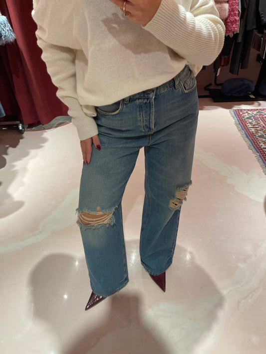 Jeans A Vita Media Con Gamba Morbida E Strappi • Blue Denim HINNOMINATE