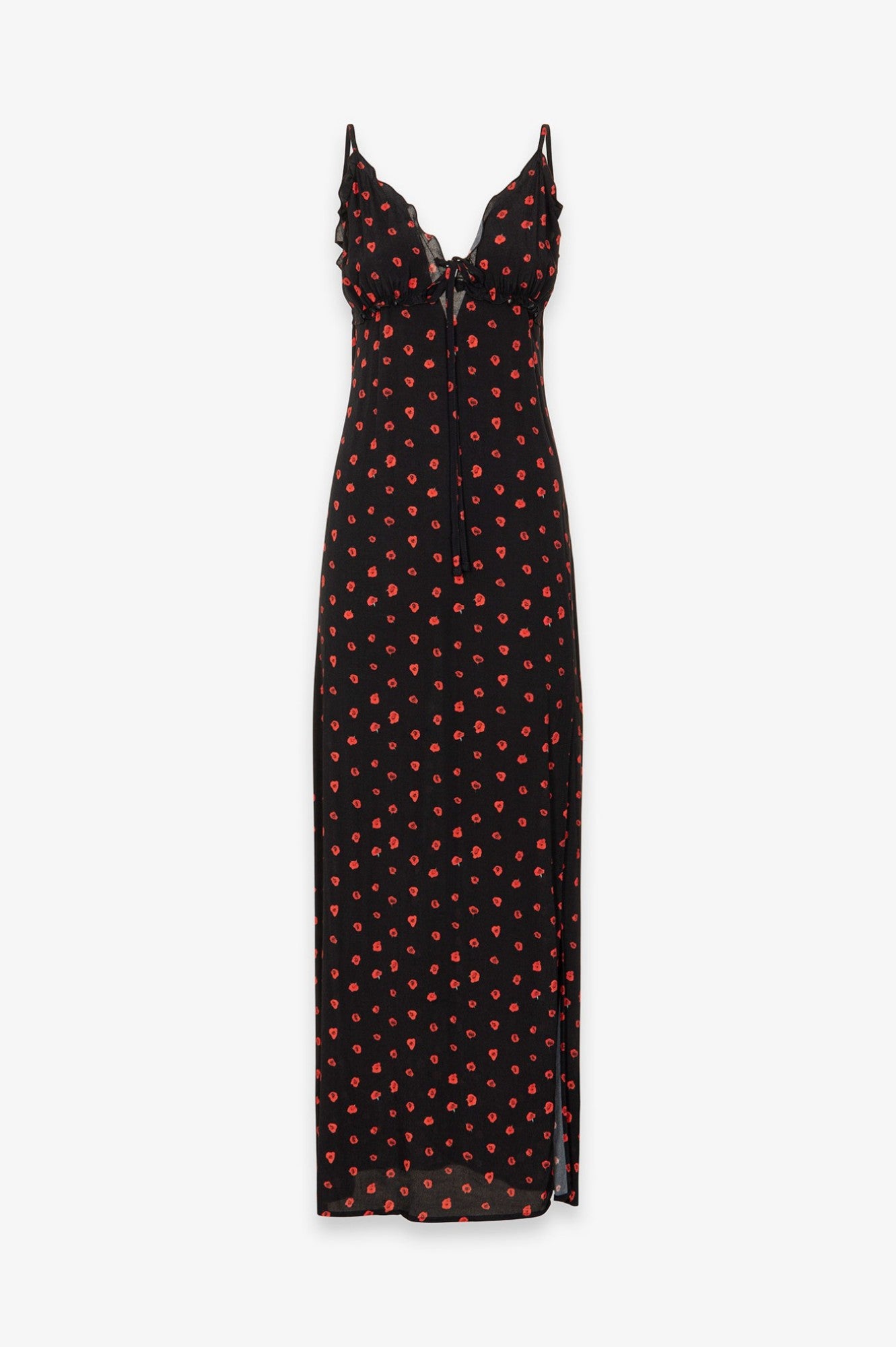 Riley - Abito Lungo Dritto In Crepe Con Arricciature Sul Seno • Rose Nero Mar de Margaritas