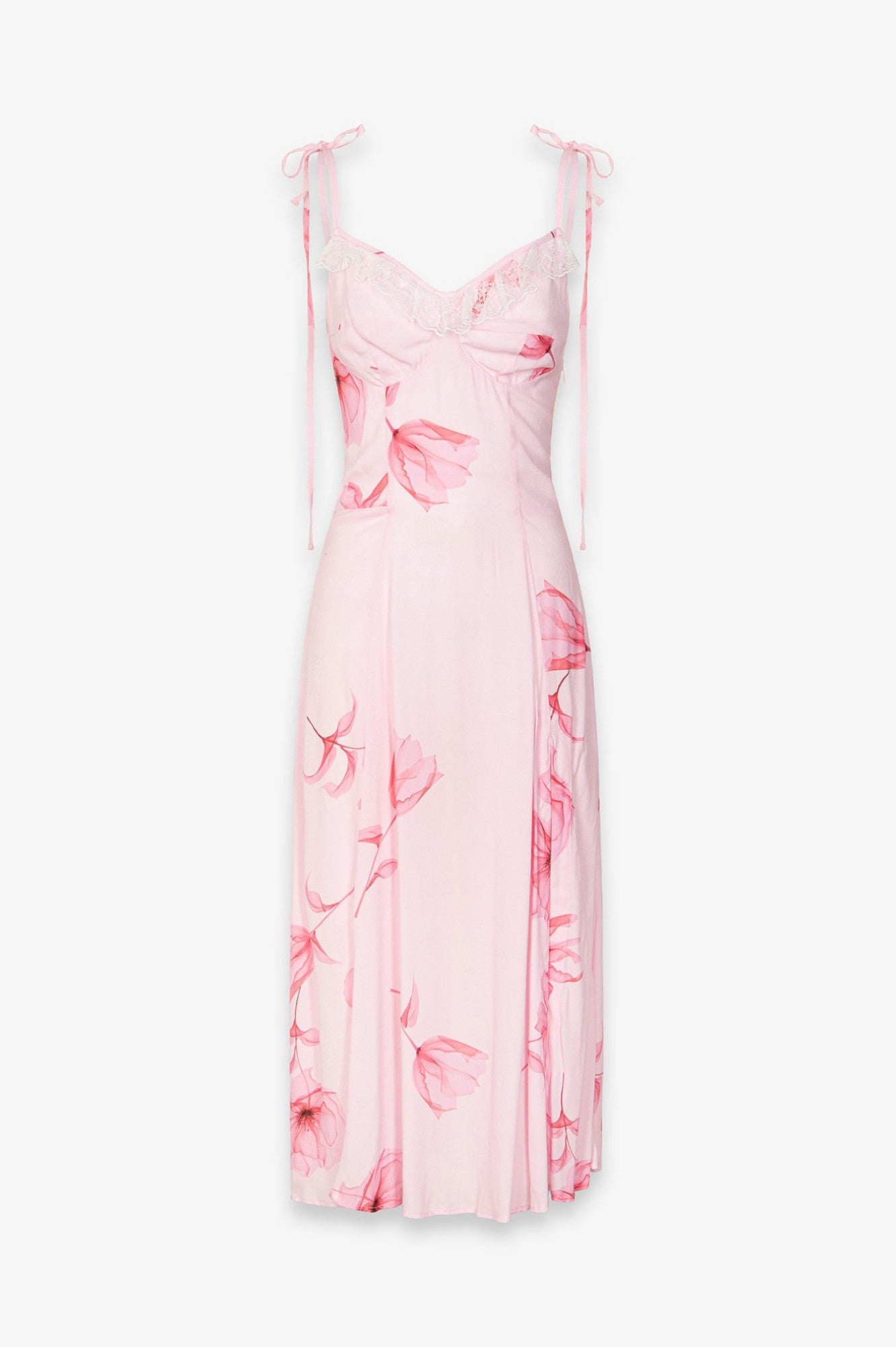 Priscilla - Abito Midi In Crepe Con Rouge Sulla Scollatura E Spacco Laterale • Lotus Rosa Mar de Margaritas