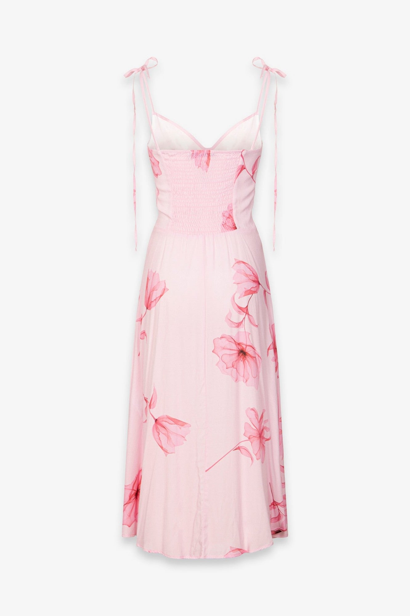 Priscilla - Abito Midi In Crepe Con Rouge Sulla Scollatura E Spacco Laterale • Lotus Rosa Mar de Margaritas