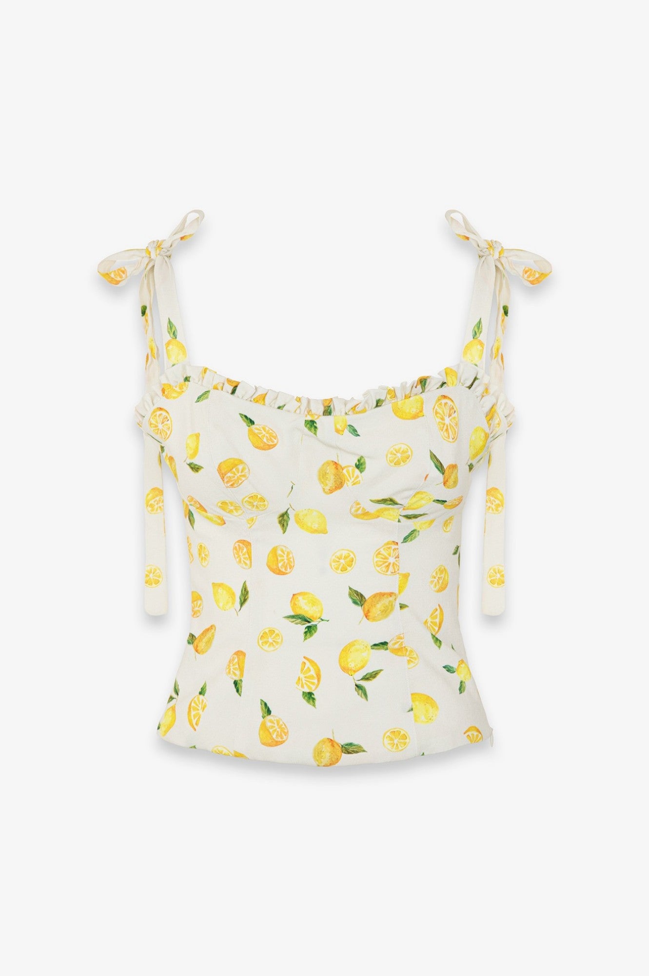Deasy - Top In Crepe Scollo A Cuore Con Rouge E Spalline Con Fiocco • Citron Ecru Mar de Margaritas