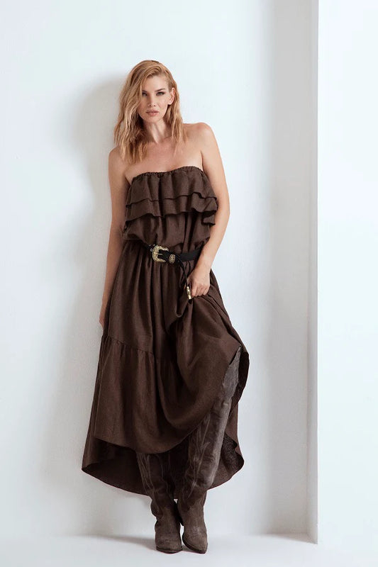 ABITO DECOLTE' ROUCHES LUNGO IN LINO ODI ET AMO