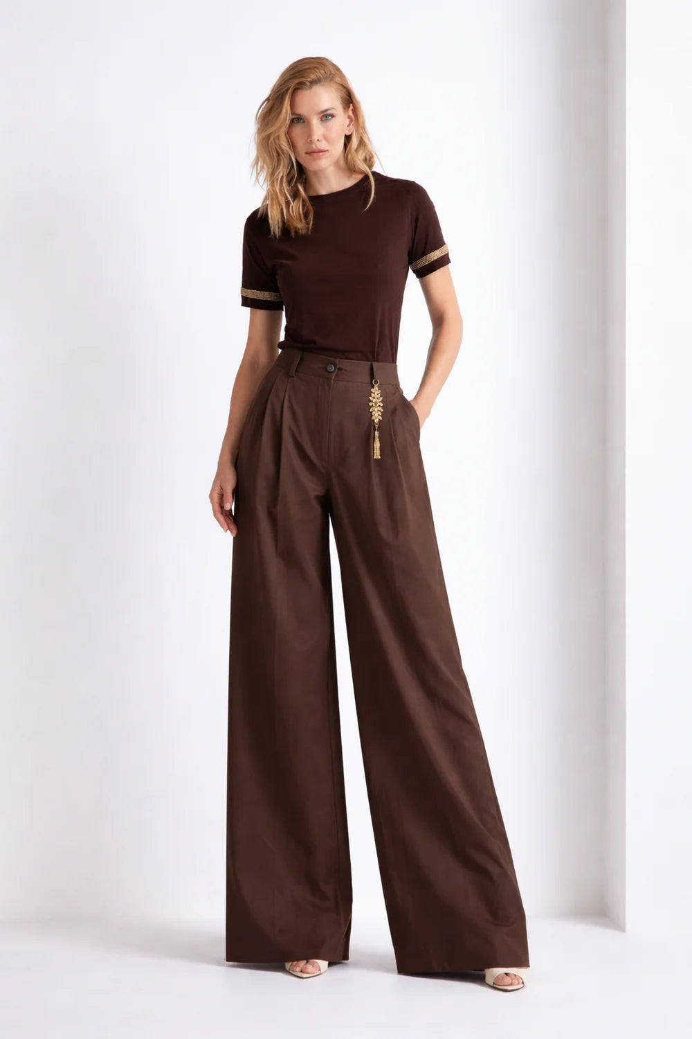 PANTALONE GAMBA LARGA IN COTONE CON CHARME ODI ET AMO