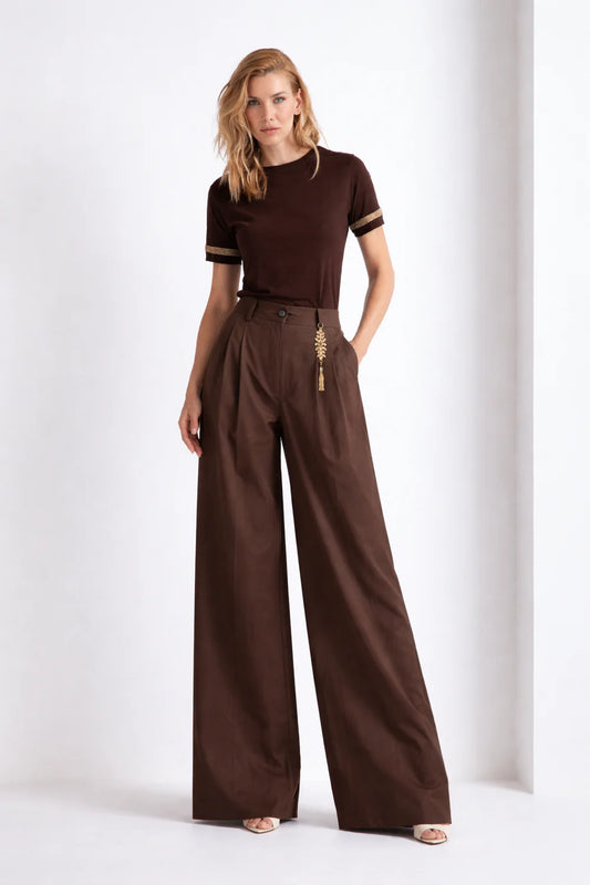 PANTALONE GAMBA LARGA IN COTONE CON CHARME ODI ET AMO