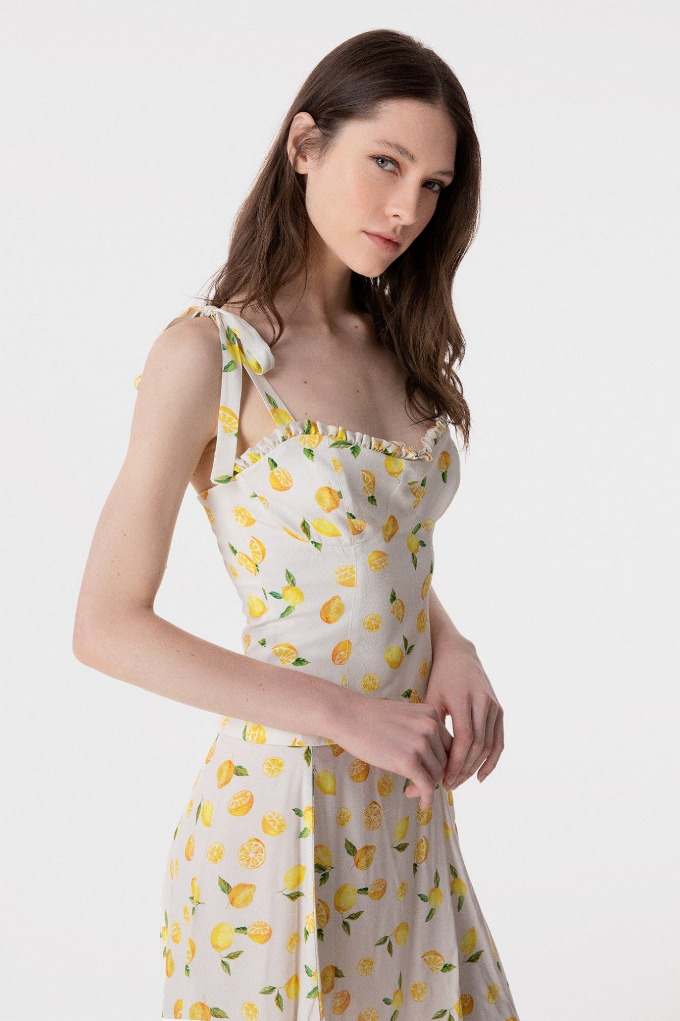 Deasy - Top In Crepe Scollo A Cuore Con Rouge E Spalline Con Fiocco • Citron Ecru Mar de Margaritas