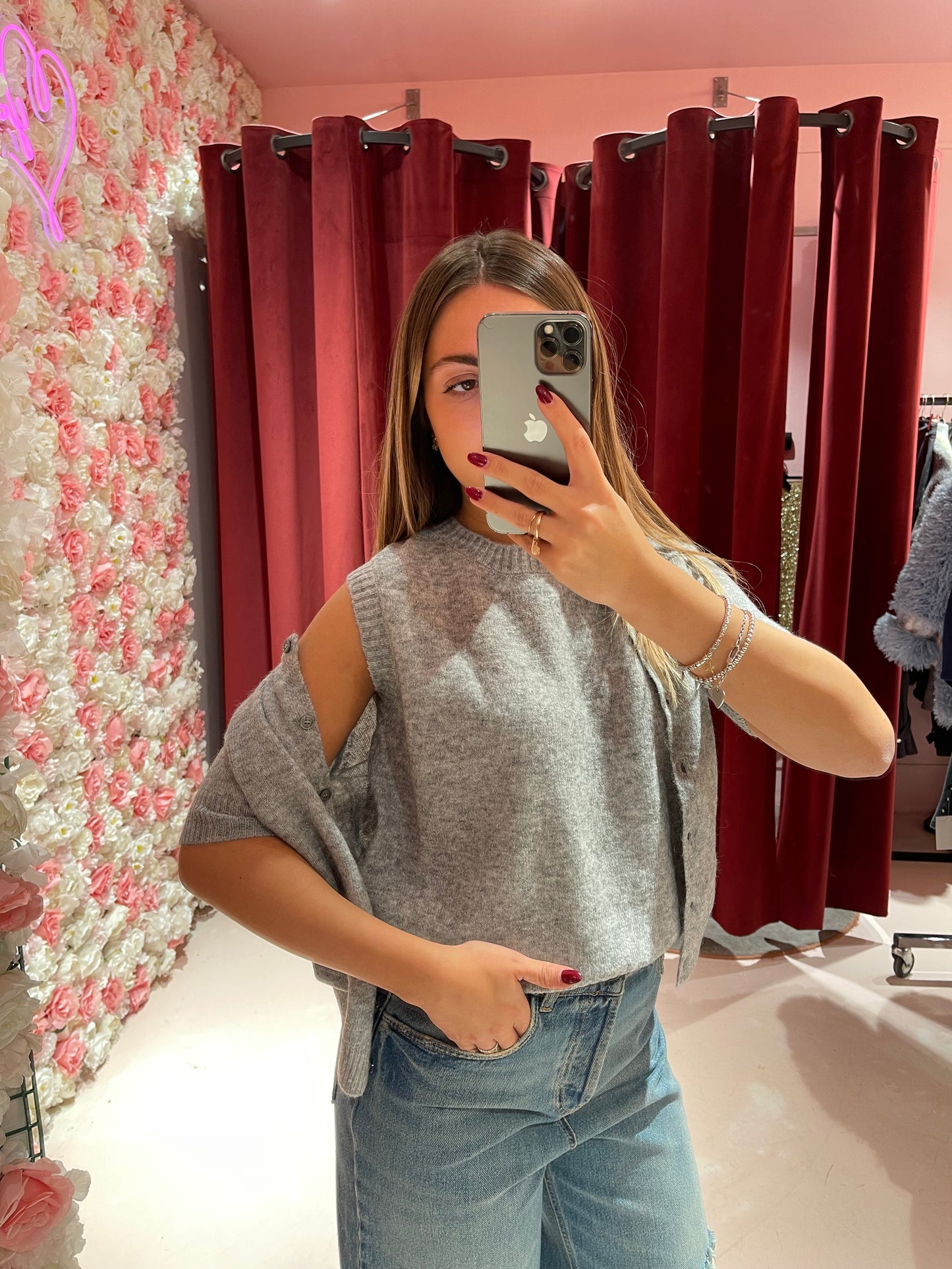 Cardigan manica corta grigio gl