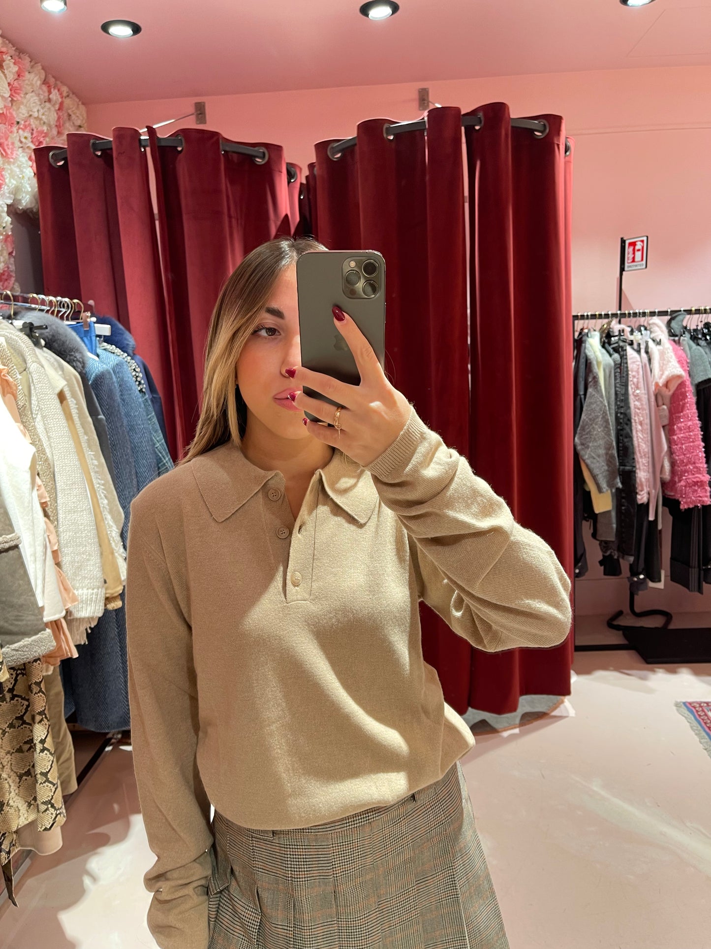 Polo in maglia misto cashmere beige Hinnominate