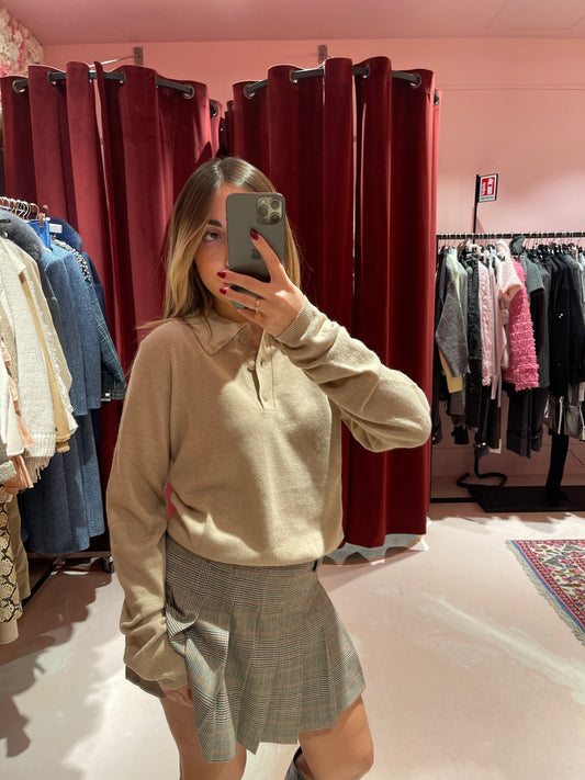 Polo in maglia misto cashmere beige Hinnominate