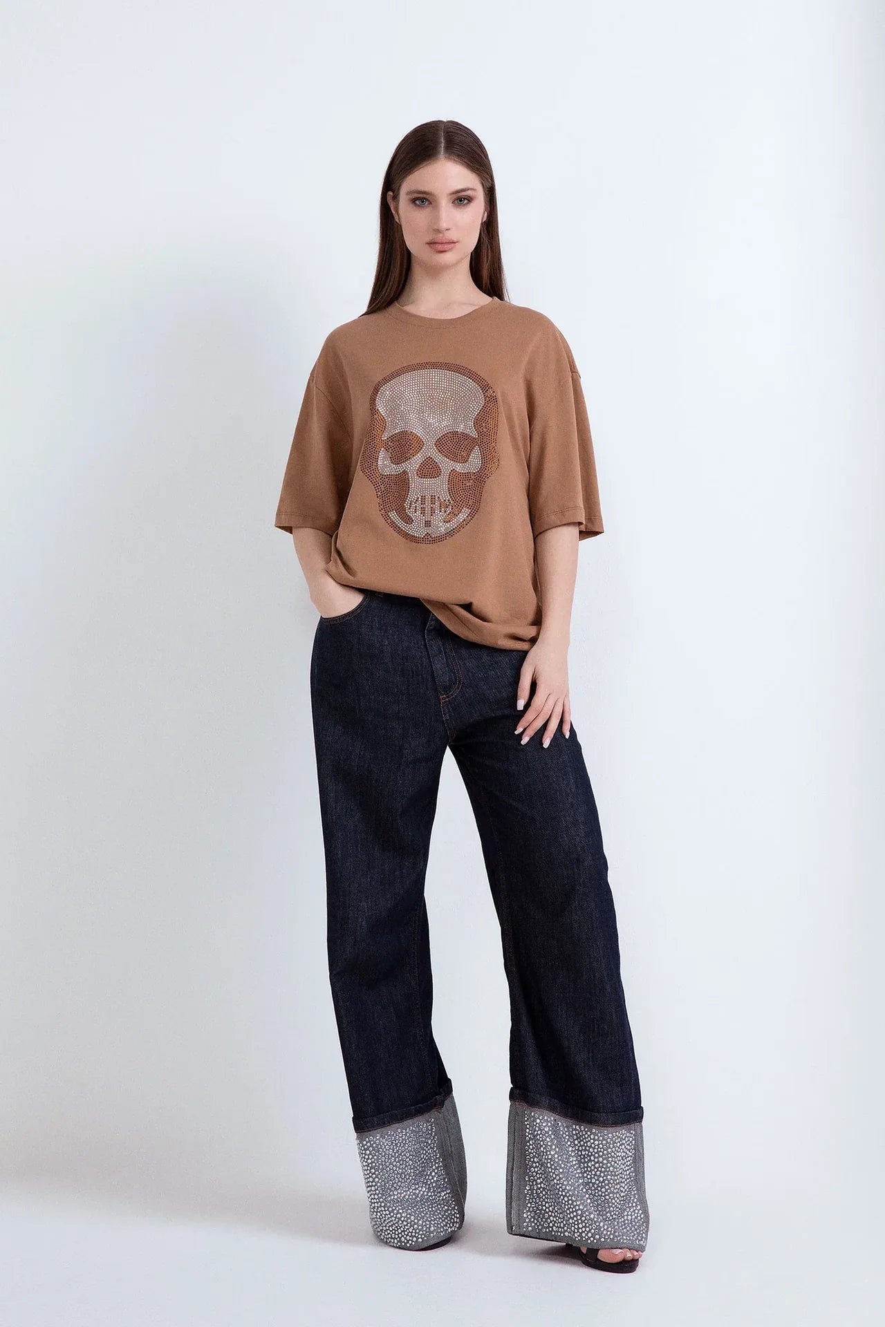 T-SHIRT OVERSIZE PARIS IN COTONE CON STRASS TESCHIO