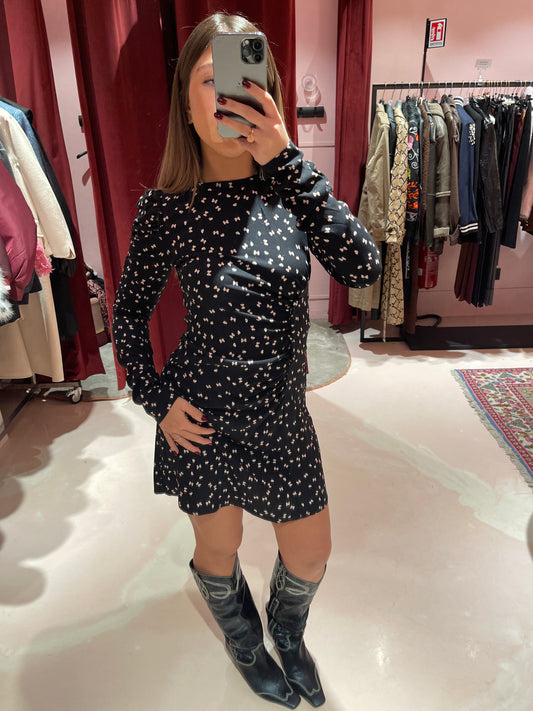 Dora - Abito Corto Girocollo • Papillon Nero Mar de Margaritas