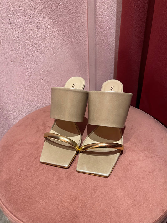 Mules sabot fascia doppia dettaglio tacco oro Werner