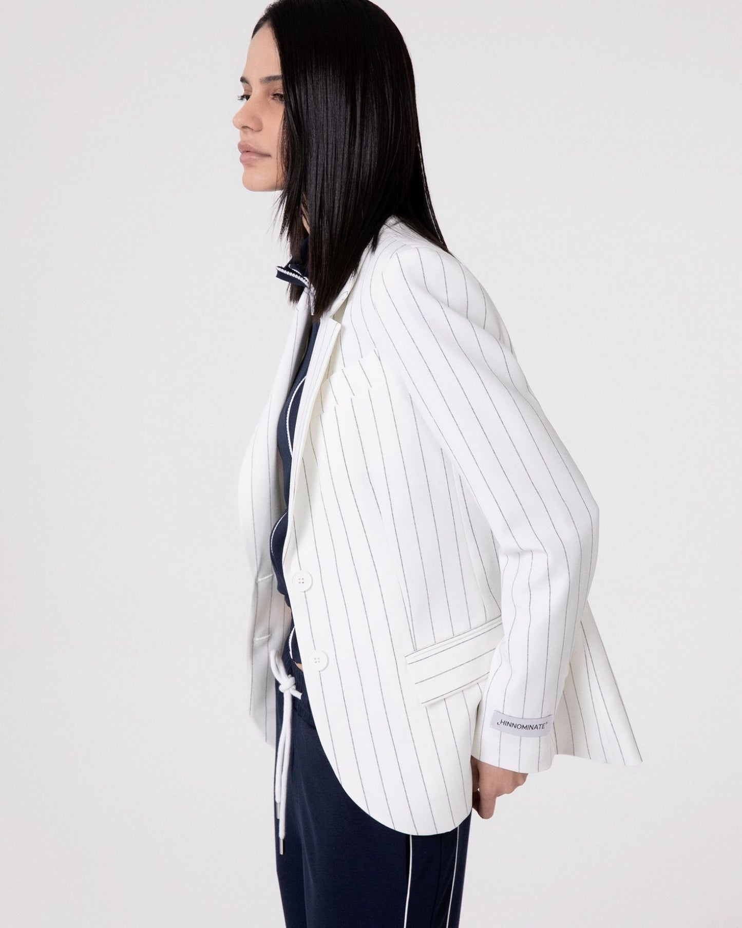 Giacca Gessata Doppiopetto Con Spalline • Off White HINNOMINATE