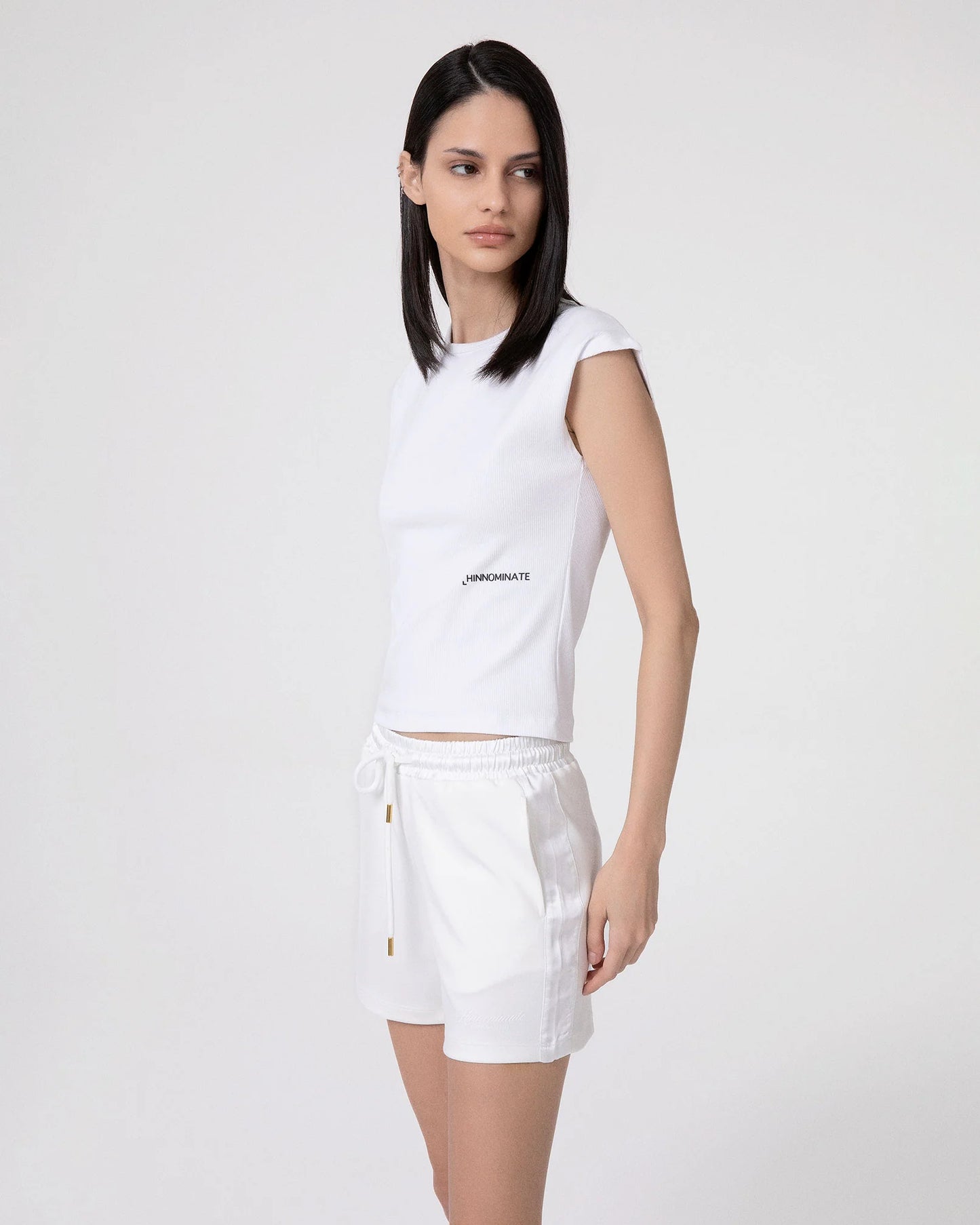 T-shirt mezza manica in costina bianca Hinnominate