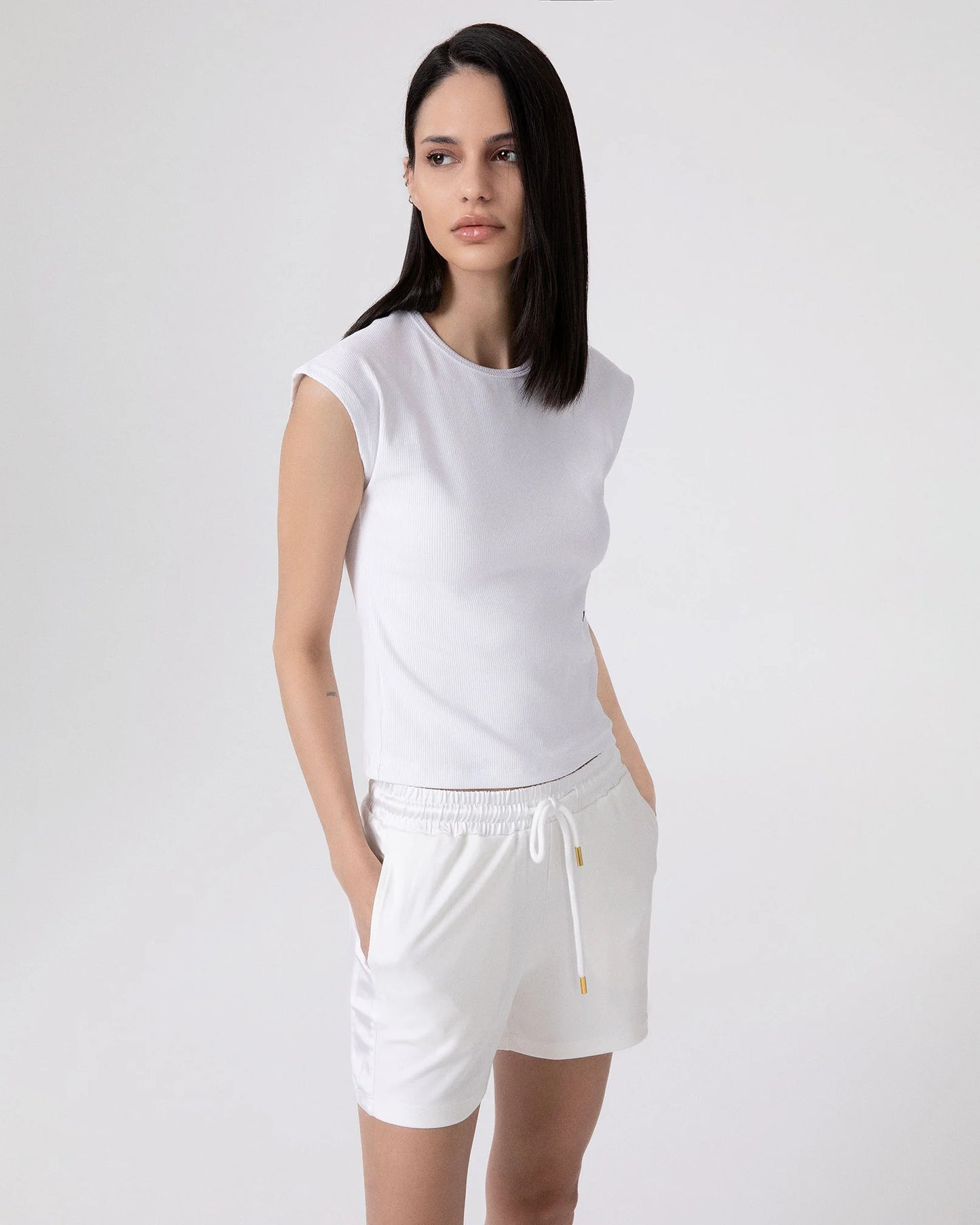 T-shirt mezza manica in costina bianca Hinnominate
