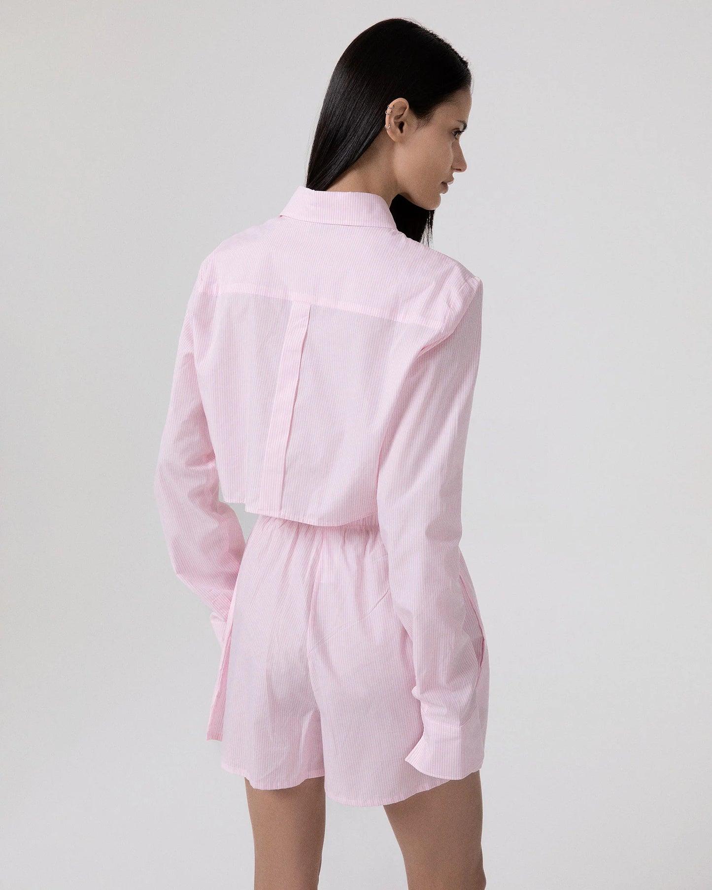 Camicia corta rigata in cotone rosa Hinnominate