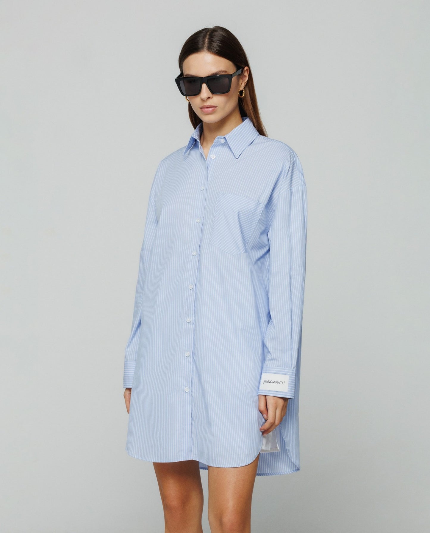 Chemisier over in cotone bastonetto • Azzurro HINNOMINATE