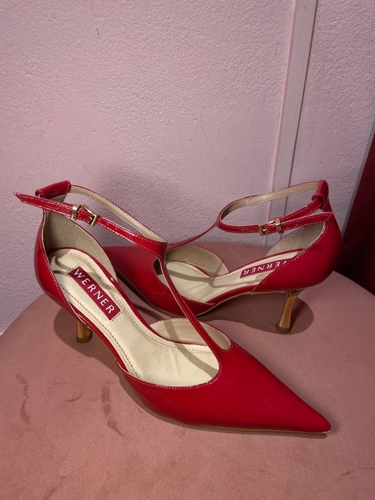 Décolleté vernice rossa tacco oro Werner