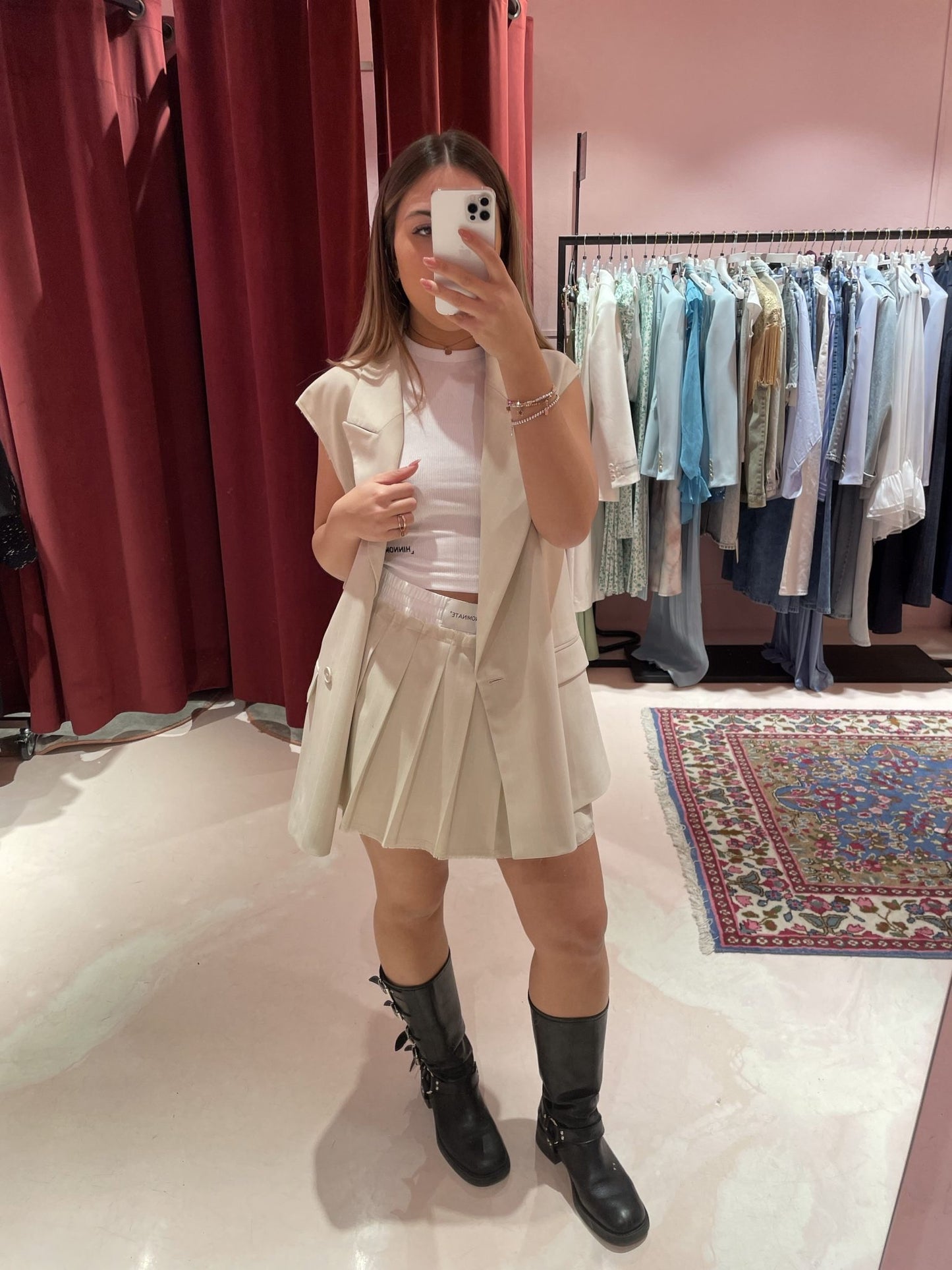 GONNA CORTA GESSATA CON PIEGHE E MUTANDA IL POLELINE • ECRU HINNOMINATE