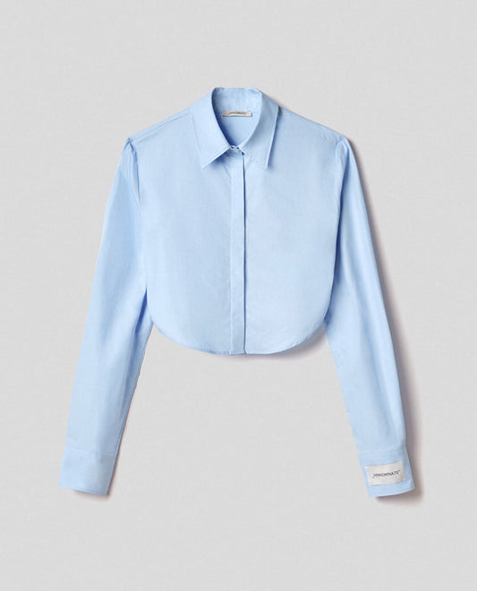 CAMICIA CORTA IN COTONE CON FONDO STONDATO • AZZURRO HINNOMINATE