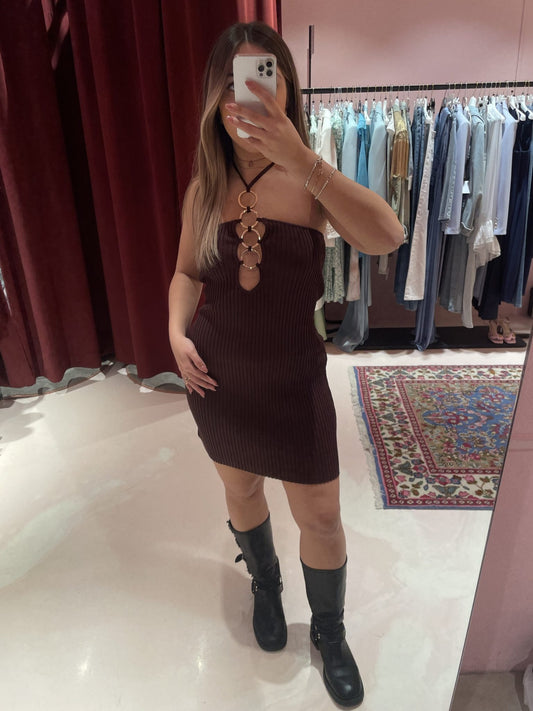 Abito costina con anelli oro cioccolato