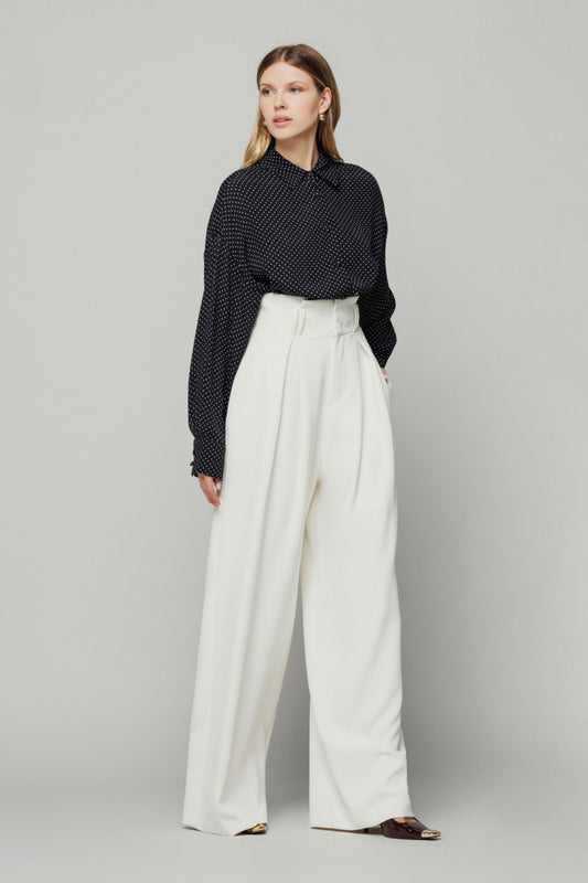 Pantalone a vita alta con pences • Off white Mar de Margaritas