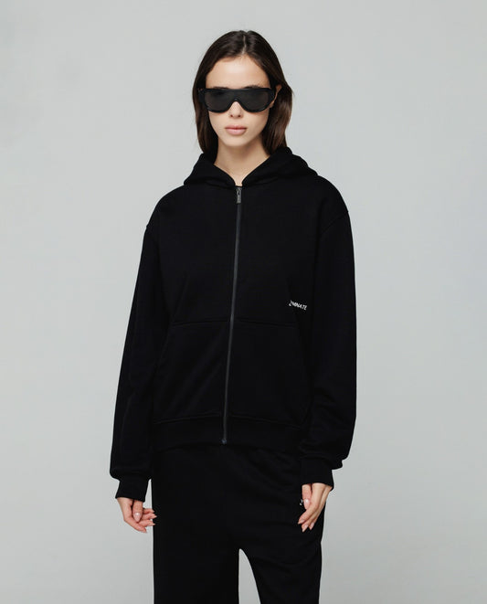 Felpa cappuccio basica full zip • Nero HINNOMINATE